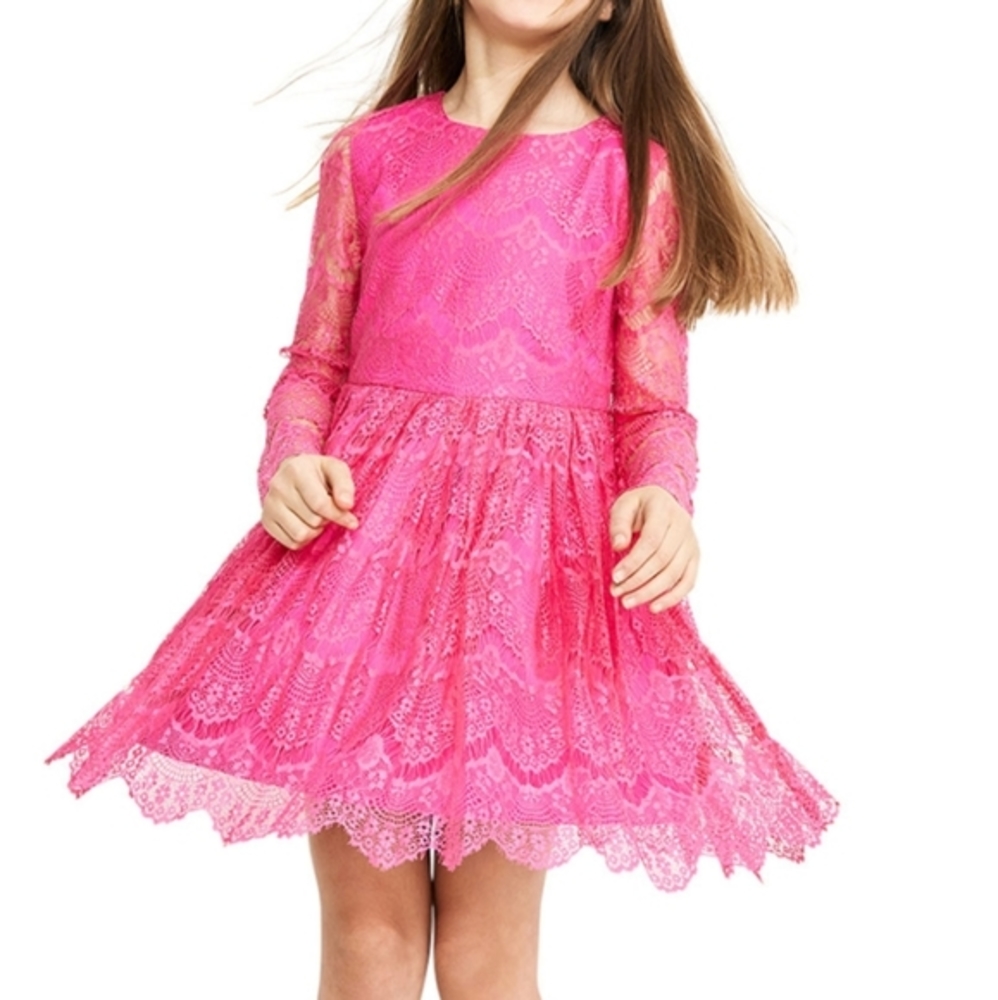 BARDOT Gertrude Scalloped LaceFUSCHIA PINK DRESS